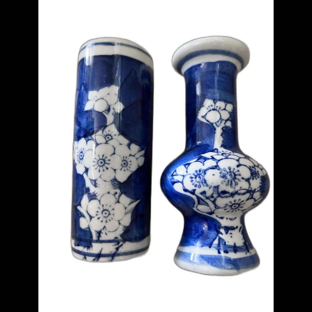 Set Of 2 Chinese Blue and White Cherry Blossom Vase 4 inches Grand Millennial